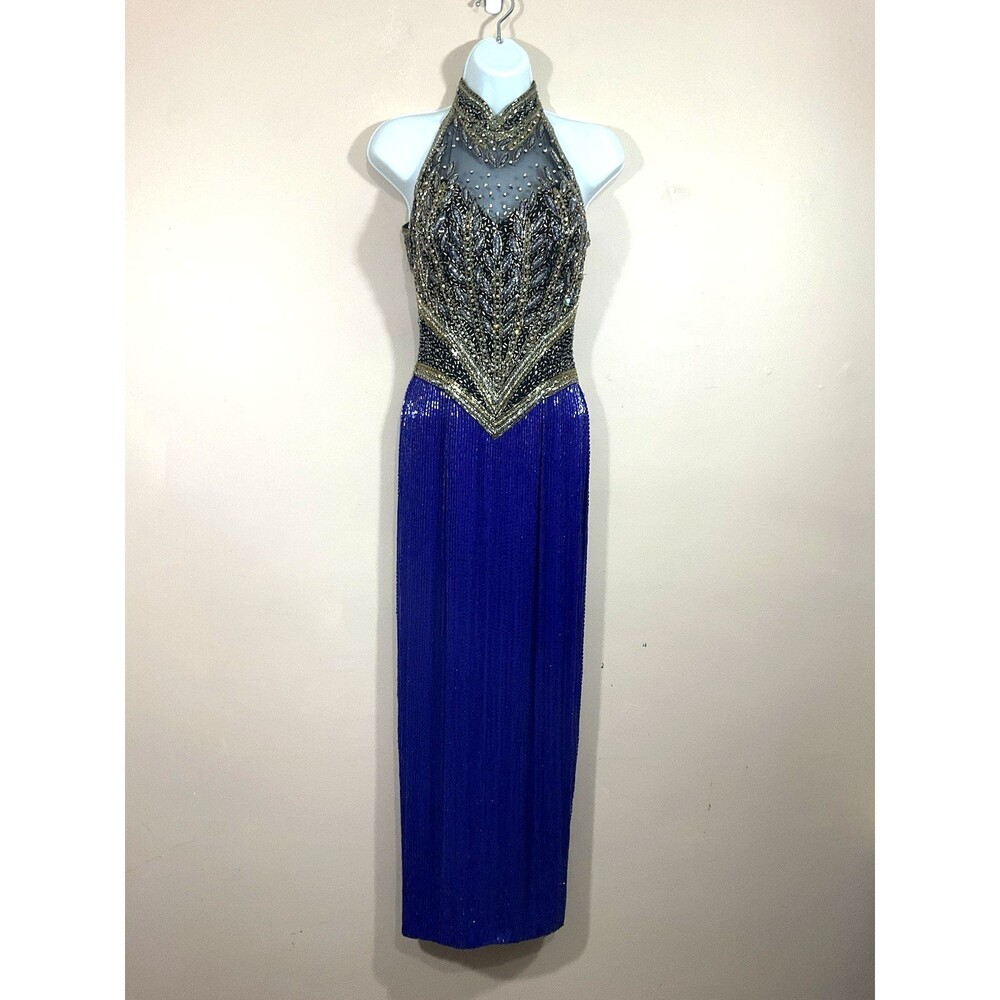 Womens Beaded Backless Formal Dress 0 Blue Prom Pageant Evening Party Cocktail